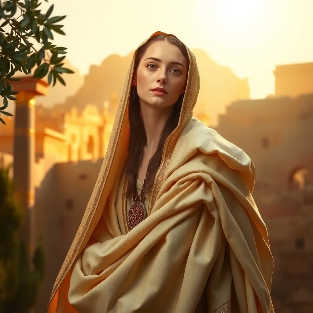 a richly detailed scene set in soft, natural light, featuring a diverse group of prominent biblical woman in a timeless, ancient Middle Eastern setting.